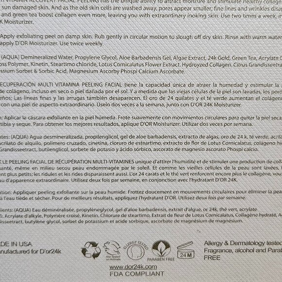 D'OR 24K MULTI-VITAMIN RECOVERY FACIAL PEELING-1.7 fl oz /50 ml-BRAND NEW-SEALED - Picture 4 of 5